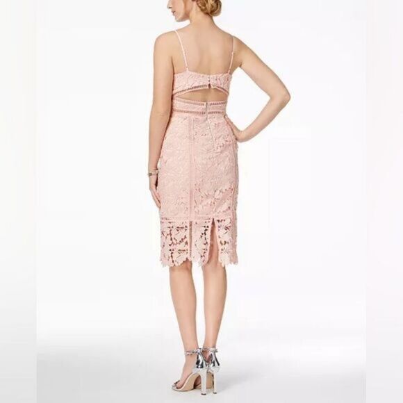 Bardot Botanica Lace Cutout‎ Midi Dress Floral Lace Sheath Blush Pink 6 Cocktail - Picture 2 of 9